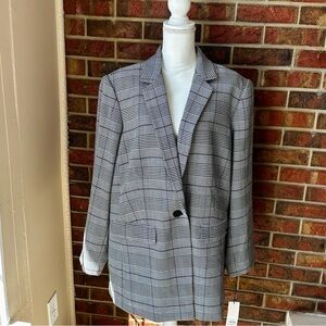 Calvin Klein Black and White Plaid Blazer Womens Plus Size Lightweight Classic